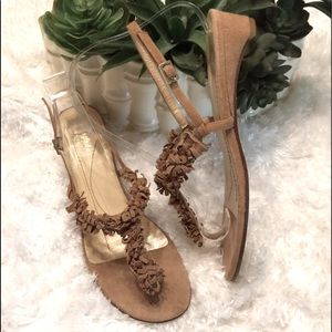 Made in Italy leather suede Kate Spade sandals wedge Boistero style 8 nude beige